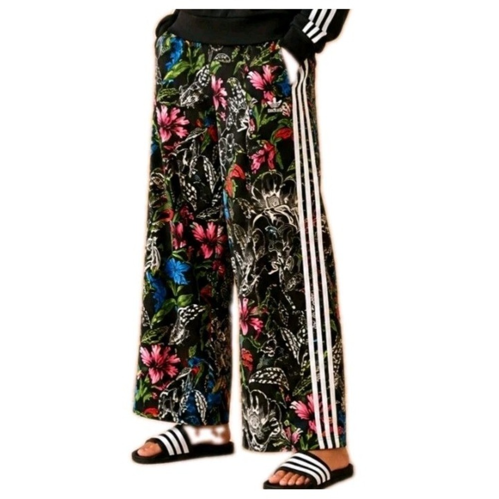 NEW adidas x FARM RIO Wide Leg Loose Fit Track Pant Womens XL Black Floral NWT